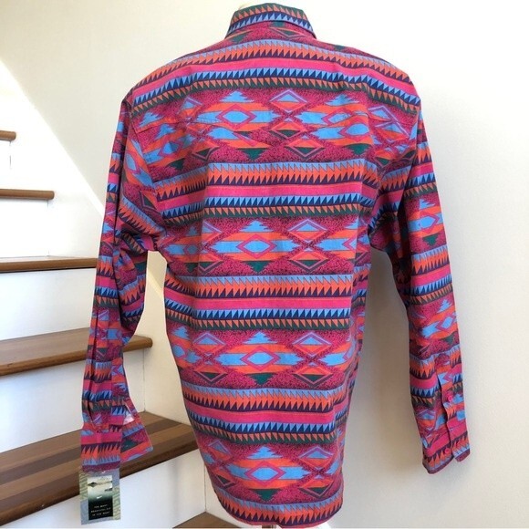 Wrangler Shirt Womens XL Pink Blue 90s Southwestern Western Aztec Vintage New - Picture 6 of 16